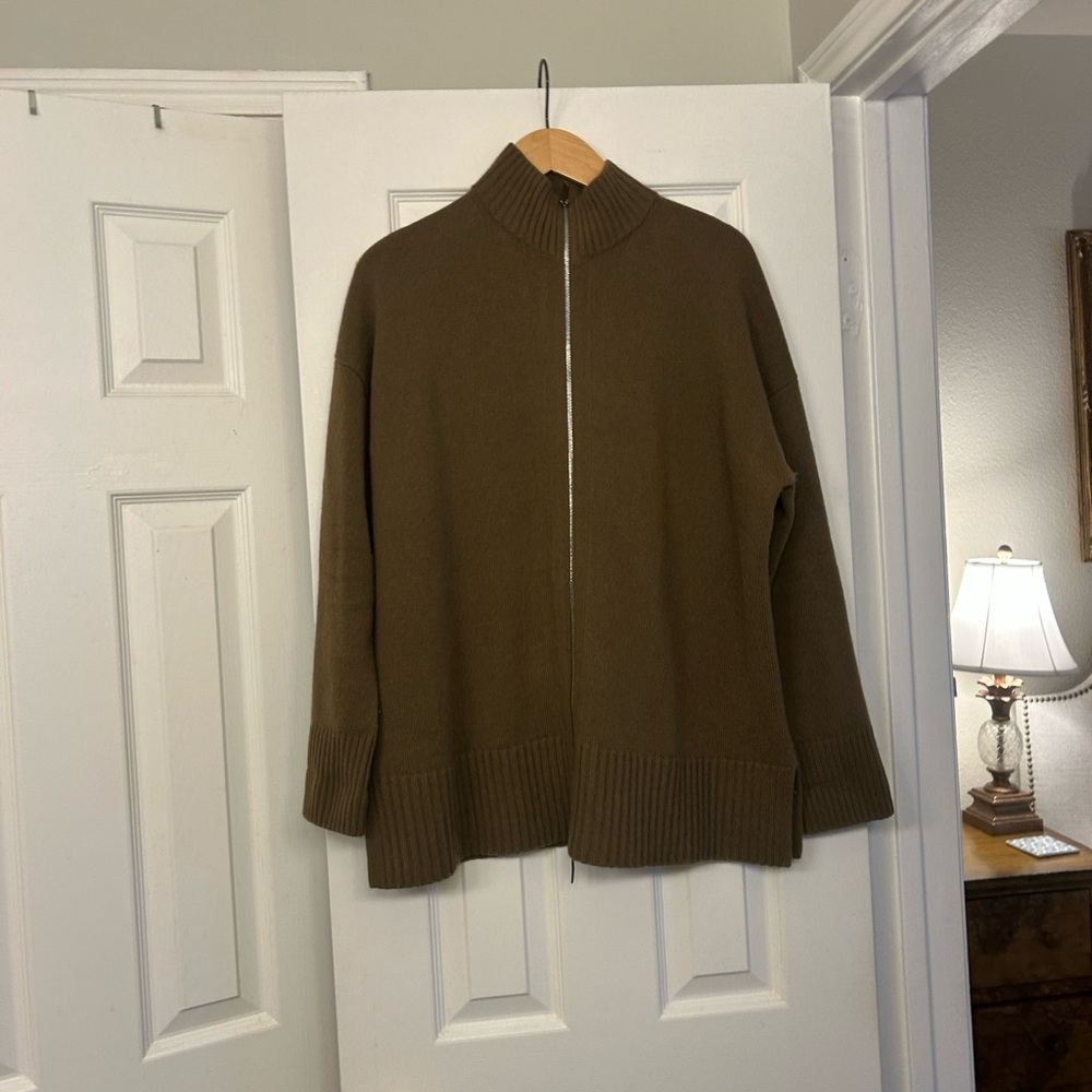 Lafayette 148 New York Brown Full-Zip Cardigan